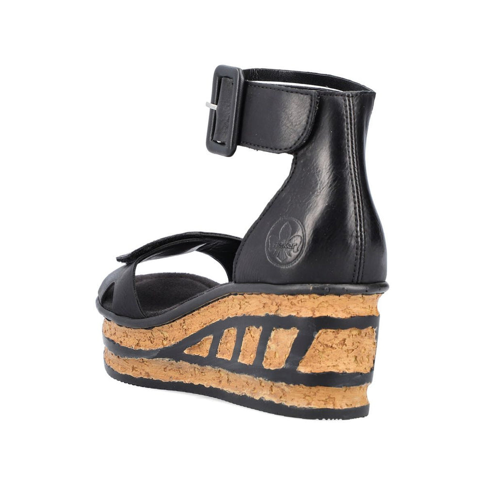 Rieker 68194 Women's Wedge Sandals – Black