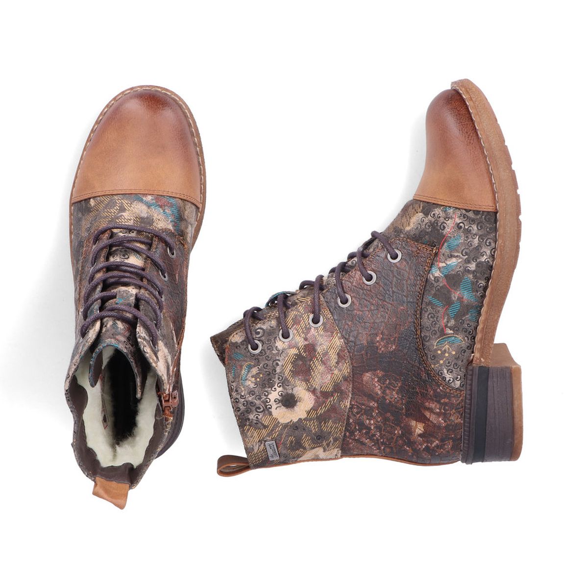 94611 Lace Up Patterned Ankle Boots