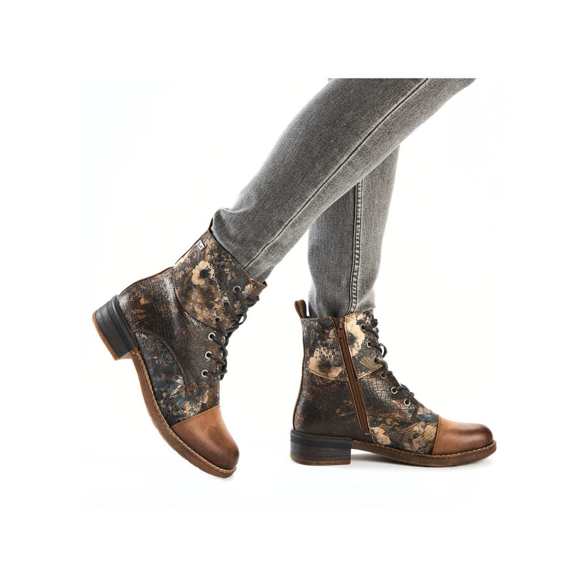 94611 Lace Up Patterned Ankle Boots
