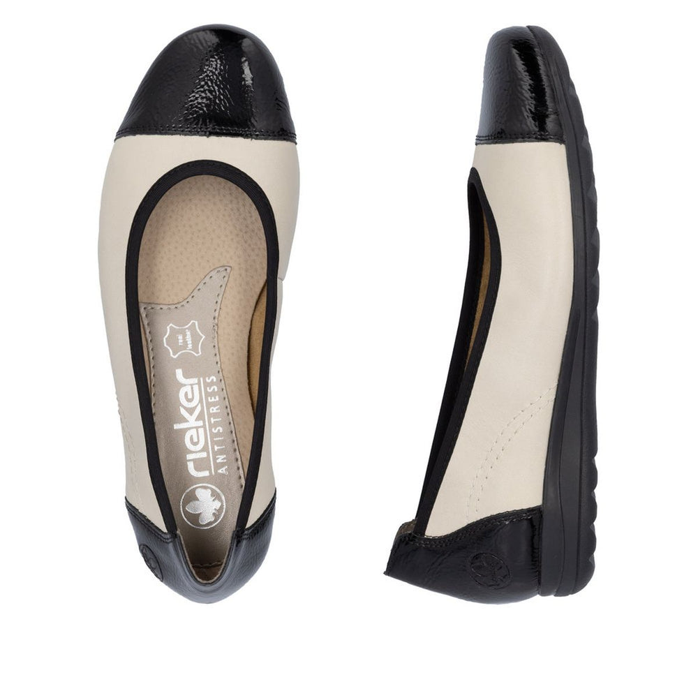 Rieker L9351-80 Women's Two Tone Ballerina Largo Black/Cream