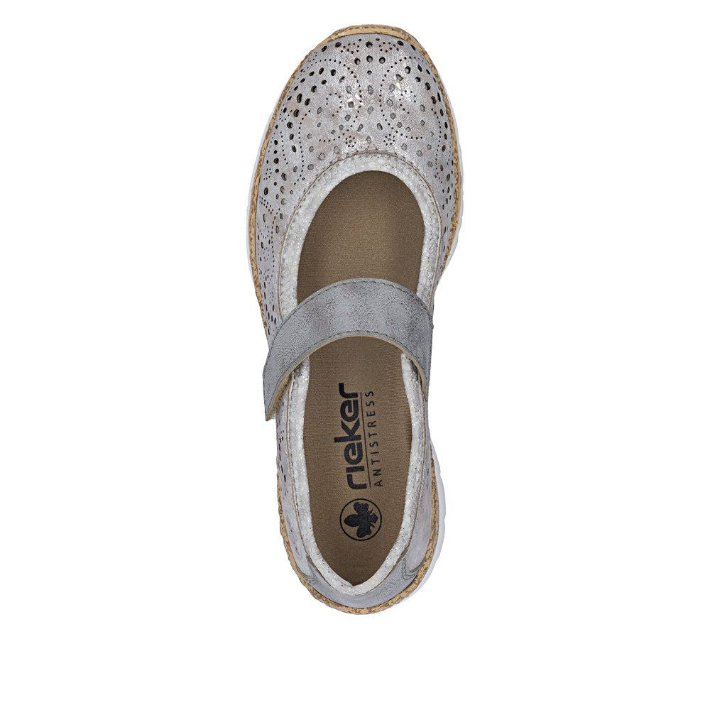 Rieker N4299 Mary Jane Casual Shoe in Metallic