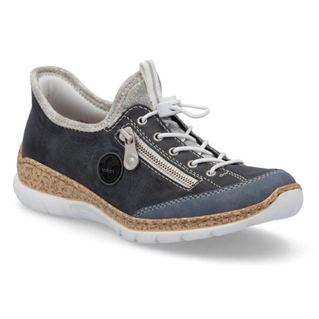 Rieker N42F2-14 Nabukino shoe side view in light blue and silverflower