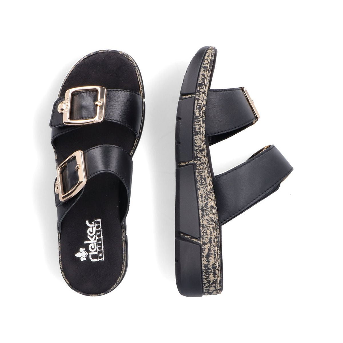 Rieker V2372 Women's 2-Strap Sandals – Black
