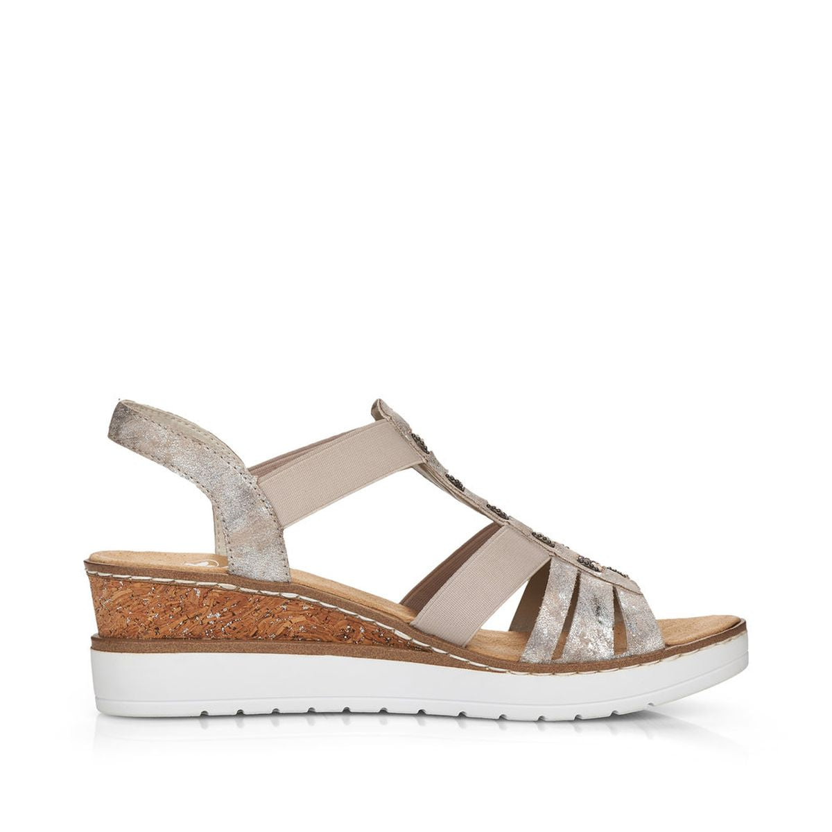 Rieker V3822 Women's Wedge Sandals – Silver