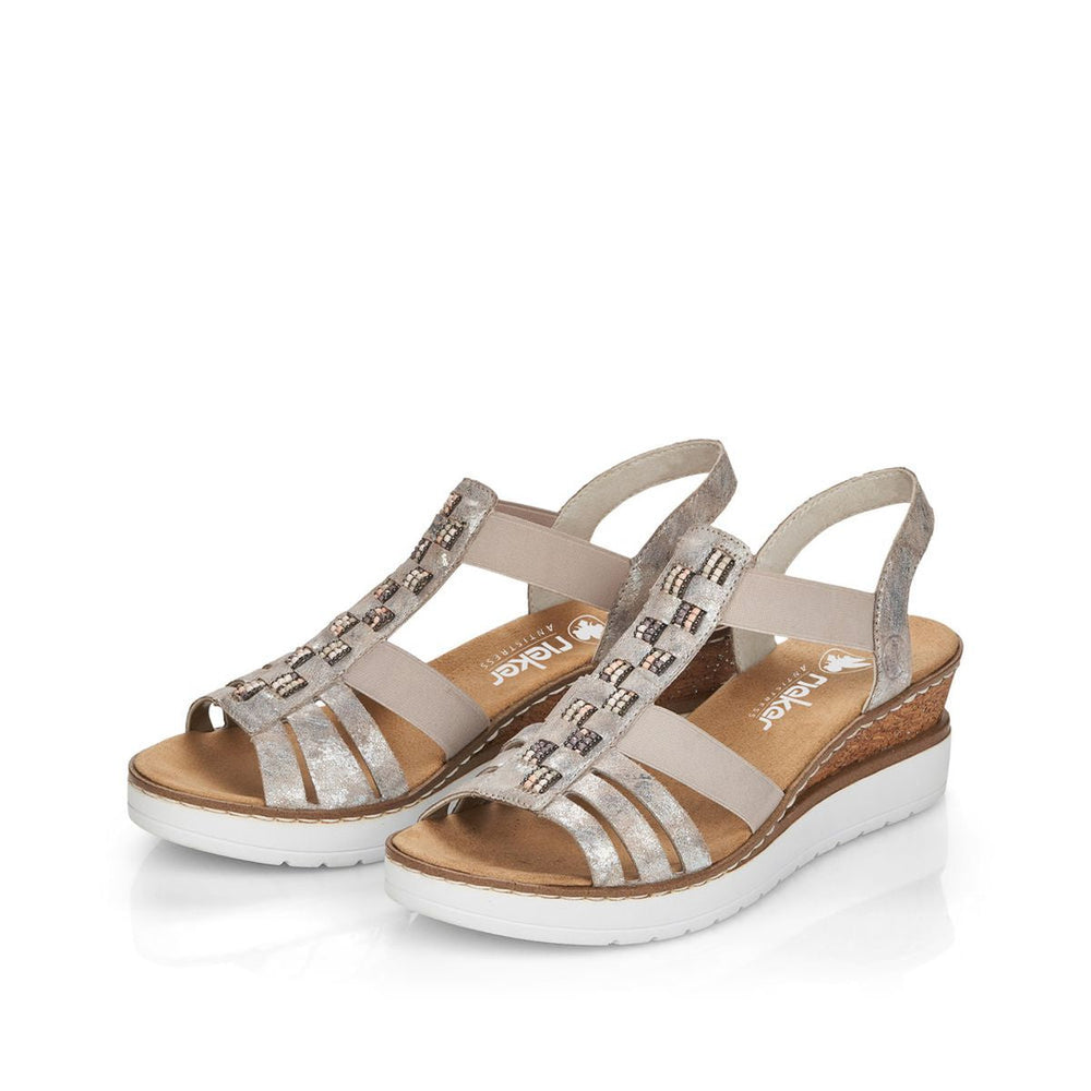 Rieker V3822 Women's Wedge Sandals – Silver