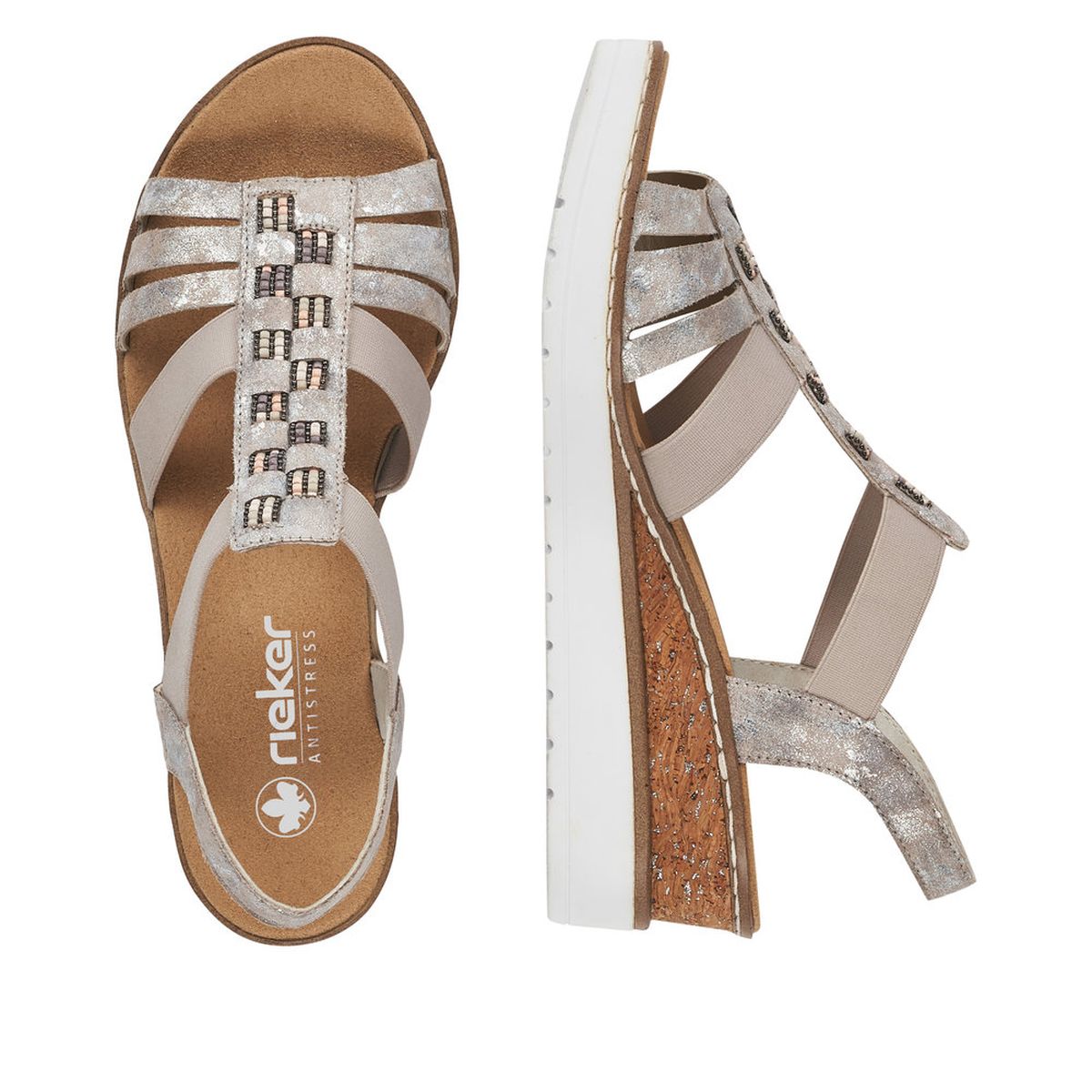 Rieker V3822 Women's Wedge Sandals – Silver