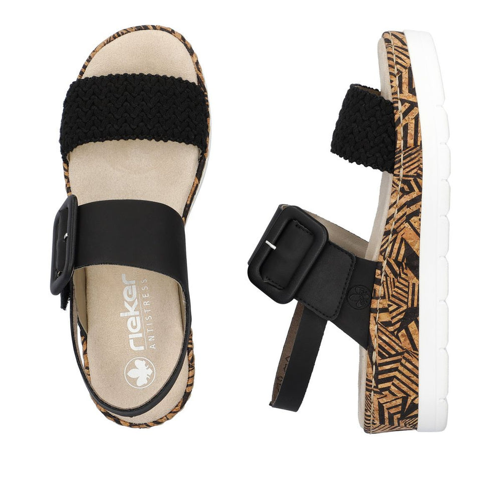 Rieker V3950 Women’s Wedge Sandals – Black