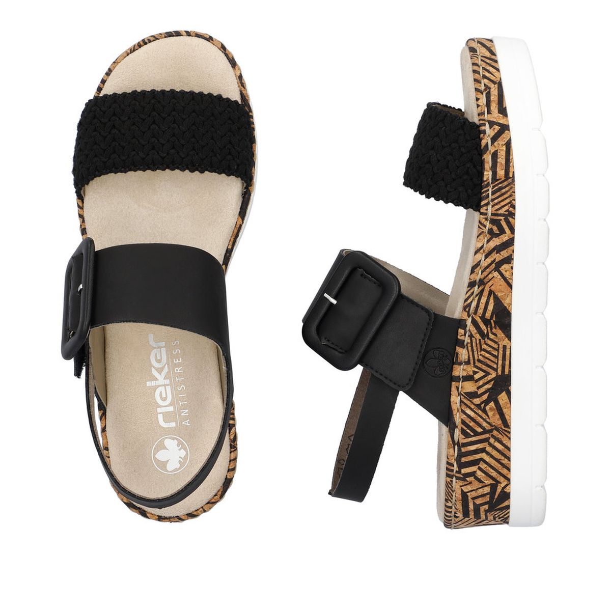 Rieker V3950 Women’s Wedge Sandals – Black