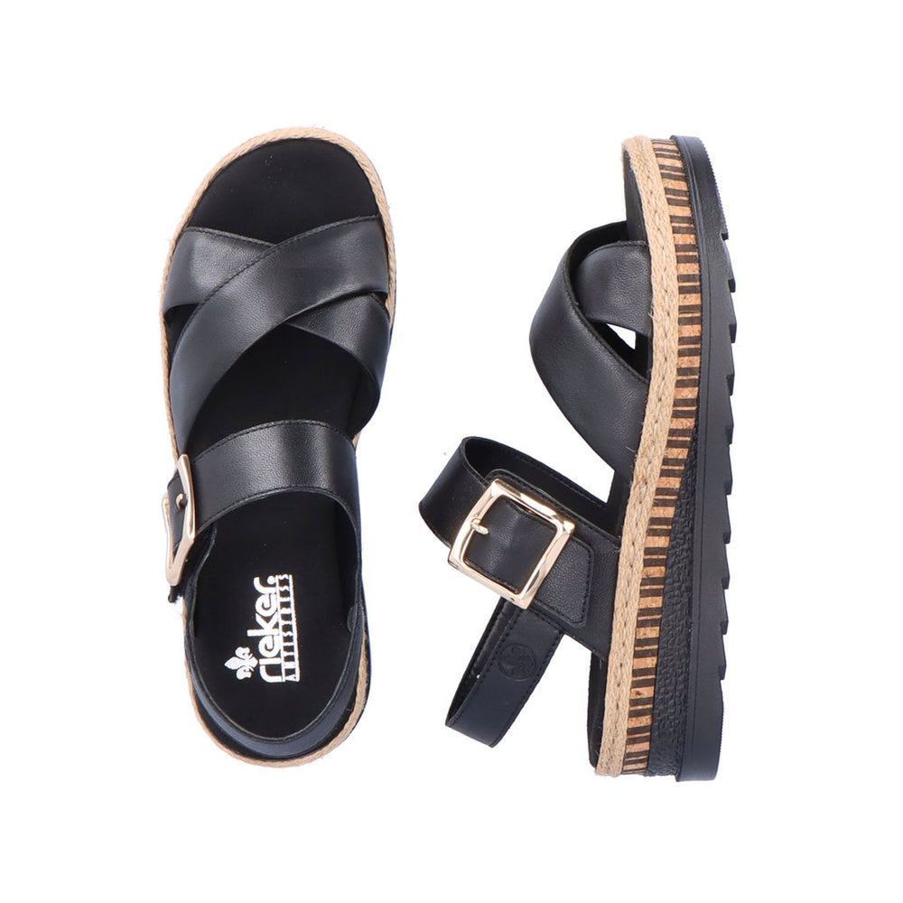Rieker V7951 Women's Wedge Sandals – Black