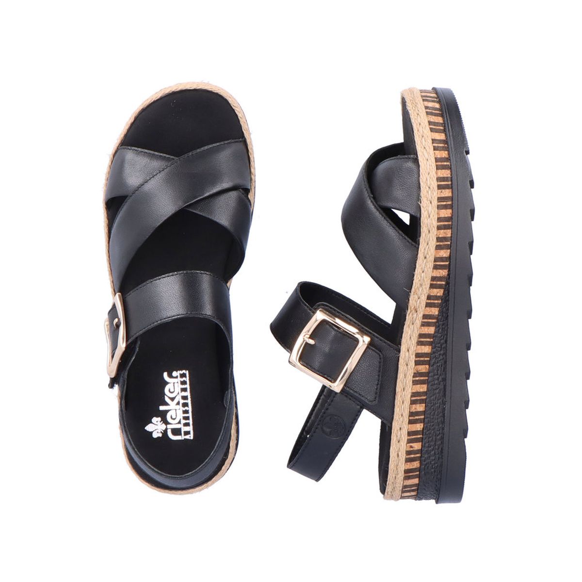 Rieker V7951 Women's Wedge Sandals – Black