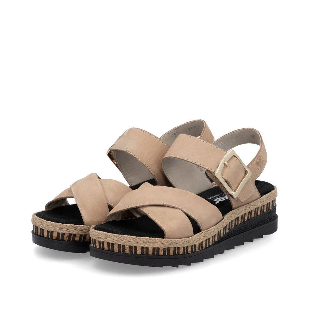 Rieker V7951 Women's Wedge Sandals – Beige