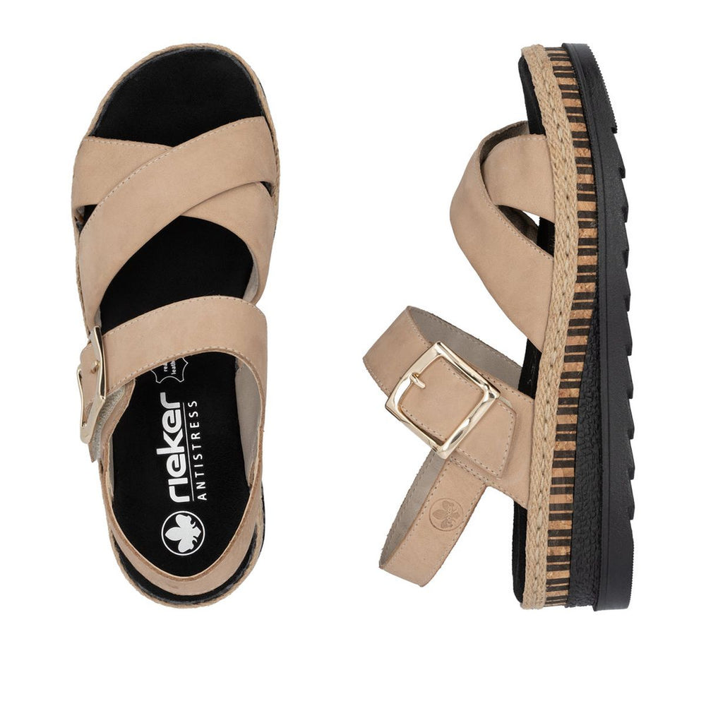 Rieker V7951 Women's Wedge Sandals – Beige