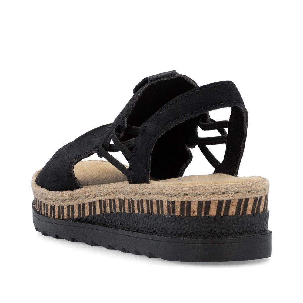 Rieker V7972 Women's Wedge Sandals – Black
