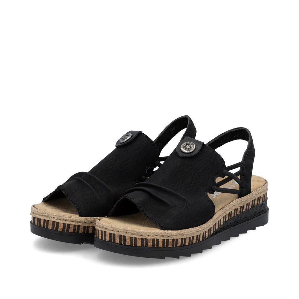 Rieker V7972 Women's Wedge Sandals – Black