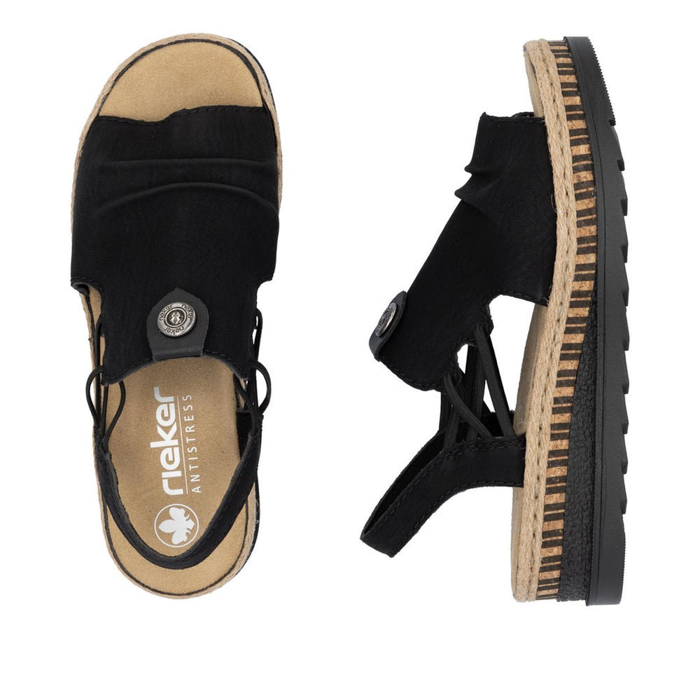 Rieker V7972 Women's Wedge Sandals – Black