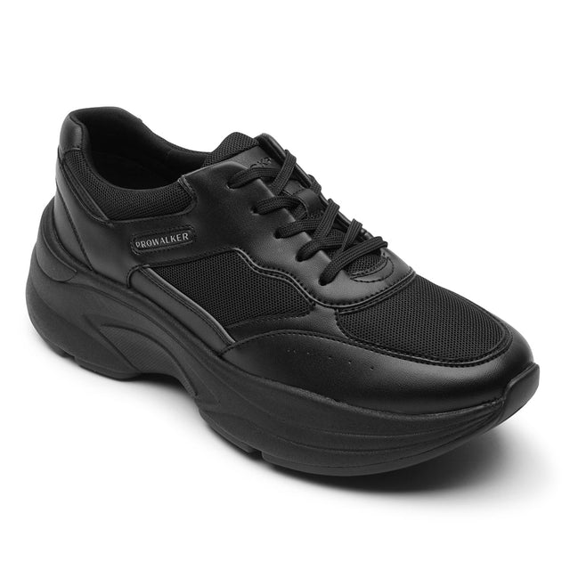 A pair of black ProWalker wedge sneakers with lace-up closure. Rockport Womens Prowalker Next in Black available in Medium & Wide