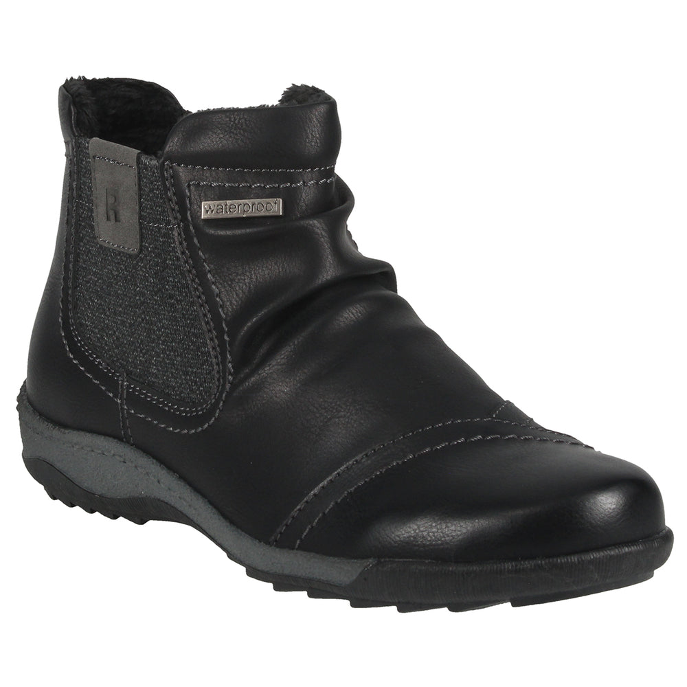 Romika Ellie 02 black women’s ankle boot with vegan leather and textile upper