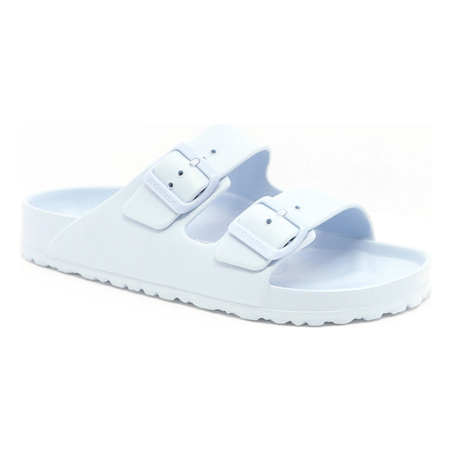 Women’s blue EVA sandal with two adjustable straps, open toe design, and a lightweight, waterproof construction ideal for water activities and casual wear. Style #4999127836