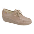 Mocha brown moccasin-style shoe with soft lining, cushioned heel and arch, and a stable polyurethane wedge sole for lasting comfort and support. 
Style #0001-015