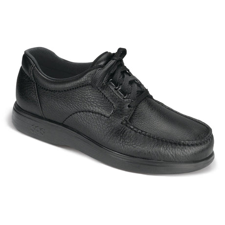 Black leather handsewn moccasin with a sleek, low-profile design, cushioned removable footbed, shock-absorbing sole, and EZ Lace system for a custom fit. Style #1520-013