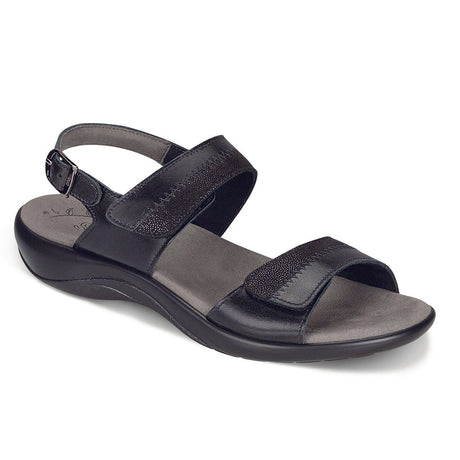 SAS Nudu women’s heel strap sandal with two-toned leather, decorative stitching, plush microfiber-lined insole, adjustable leather straps, and 1.375-inch heel. Style #2510-350