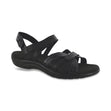 SAS Pier women’s heel strap sandal in black with adjustable straps, cushioned contoured insole, soft lining, and a 1.375-inch heel for style and comfort. Style #3737-831