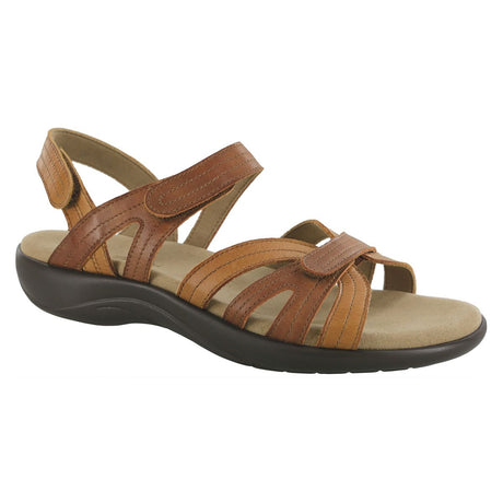 SAS Pier women’s heel strap sandal in sepia brown with adjustable straps, cushioned contoured insole, soft lining, and a 1.375-inch heel for stylish comfort. Style #21700-13