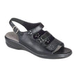 SAS Quatro women’s slingback sandal in black with four adjustable straps, secure ankle buckle, broad contoured insole, and a 1.375-inch heel for stylish comfort. Style #21700-13
