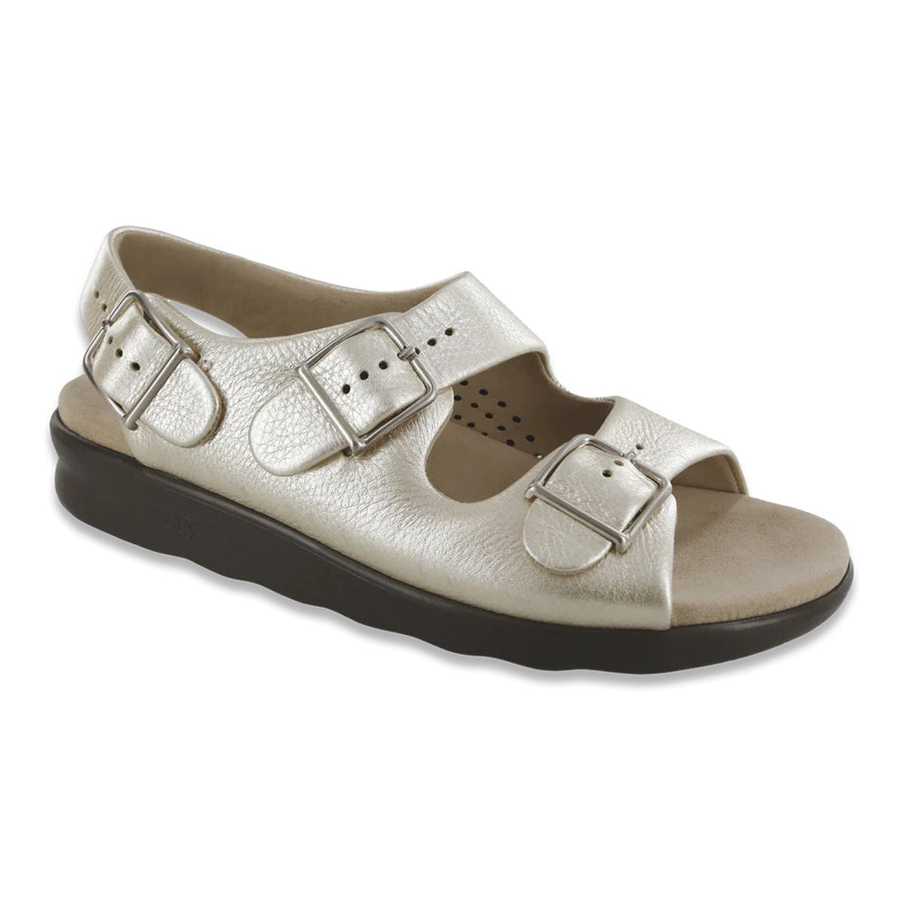 SAS Relaxed women’s heel strap sandal in sunbeam yellow with soft cushioned leather straps, adjustable closures, and a 1.125-inch heel for cheerful, comfortable warm-weather wear. Style #1760-089