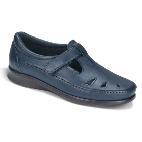 SAS Roamer women’s navy leather slip-on loafer with adjustable strap, cutout details, removable cushioned footbed, and 1.125-inch heel.

 Style  #2190-011