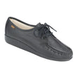 SAS Siesta women’s black leather lace-up moccasin loafer with cushioned lining, padded arch, soft heel, and 1.125-inch lift.
Style #0038-020