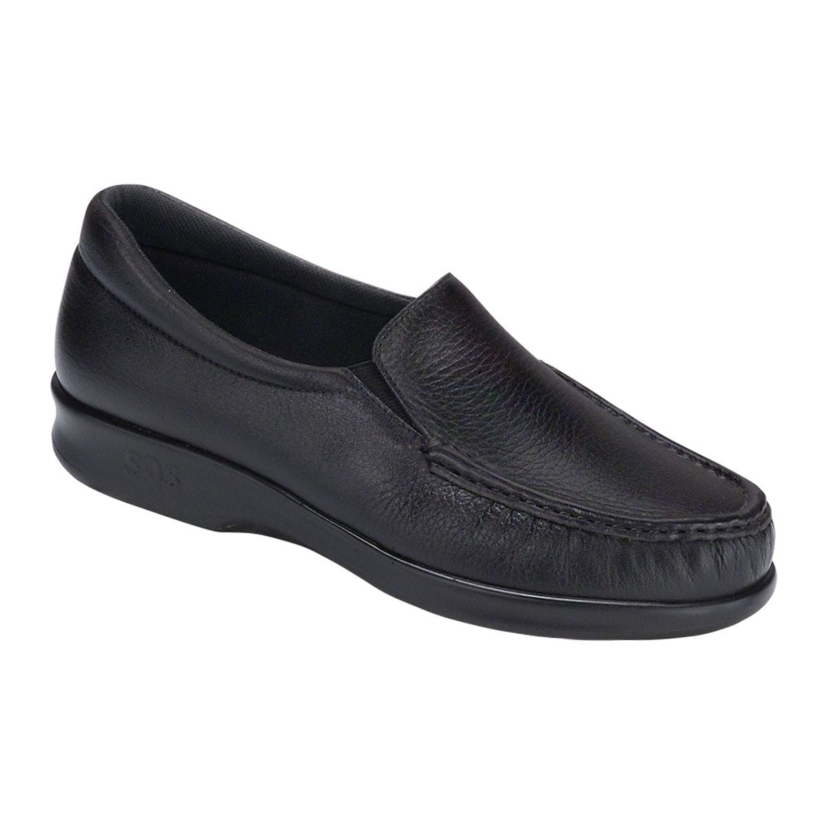 SAS Twin women’s slip-on loafer in black with elastic side panels, cushioned CoolSTEP™ footbed, and TRIPAD® technology for all-day comfort. 
Style #1970-013