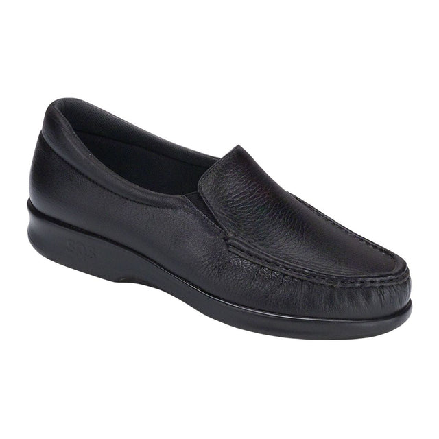 SAS Twin women’s slip-on loafer in black with elastic side panels, cushioned CoolSTEP™ footbed, and TRIPAD® technology for all-day comfort. 
Style #1970-013