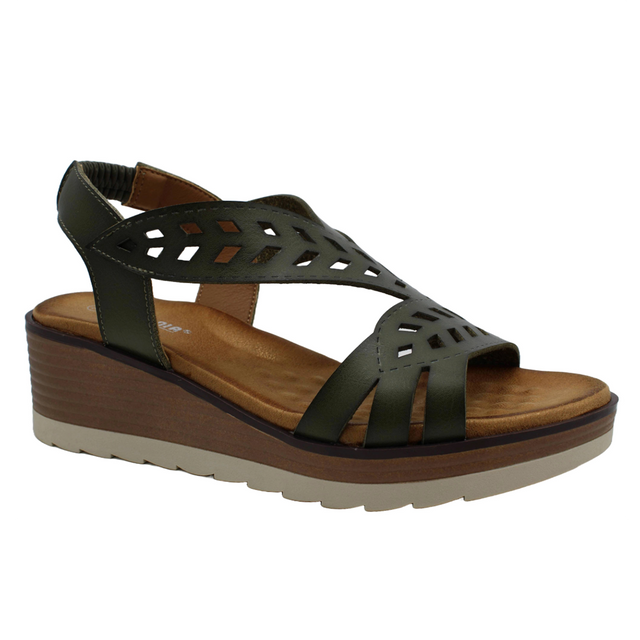 Stefania Italy S5586 Wedge Cutout Sandal in Green