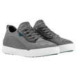 Grey knit sneaker featuring integrated laces, a sock-like collar, and a thick, textured white sole. Style #F1005W-GY