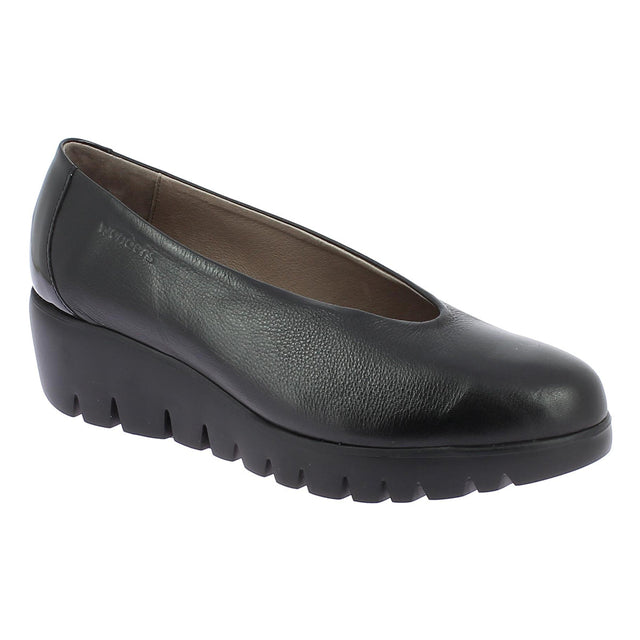 Classic black leather loafer with a rounded toe, slip-on design, and lightweight cushioned sole, combining elegant simplicity with everyday comfort. Style #33100-030