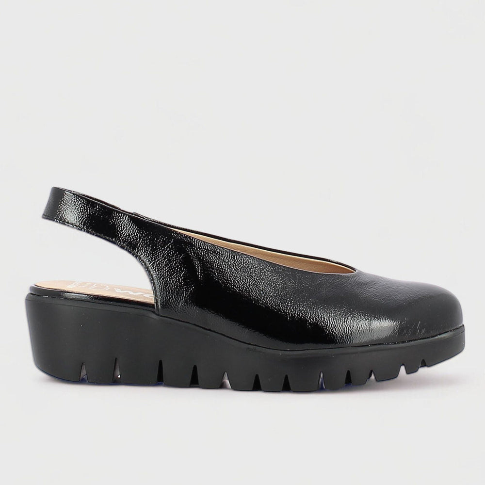 Wonders C-33152 Women's Slingback Wedge Shoe in Black Patent