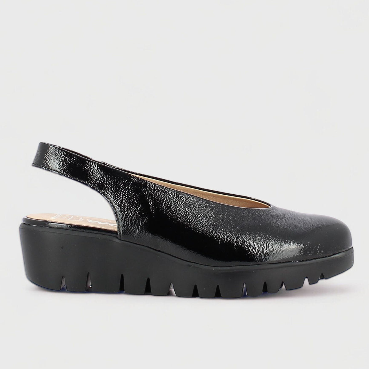 Wonders C-33152 Women's Slingback Wedge Shoe in Black Patent