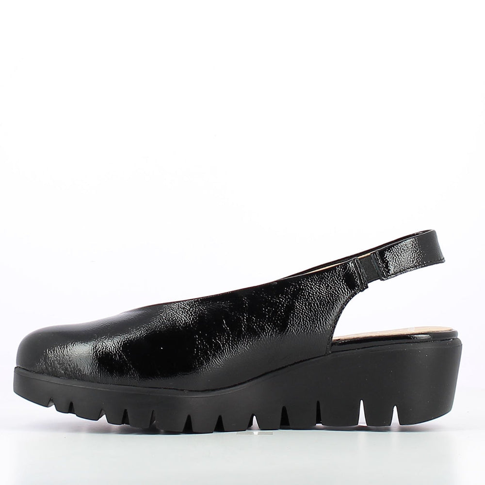 Wonders C-33152 Women's Slingback Wedge Shoe in Black Patent
