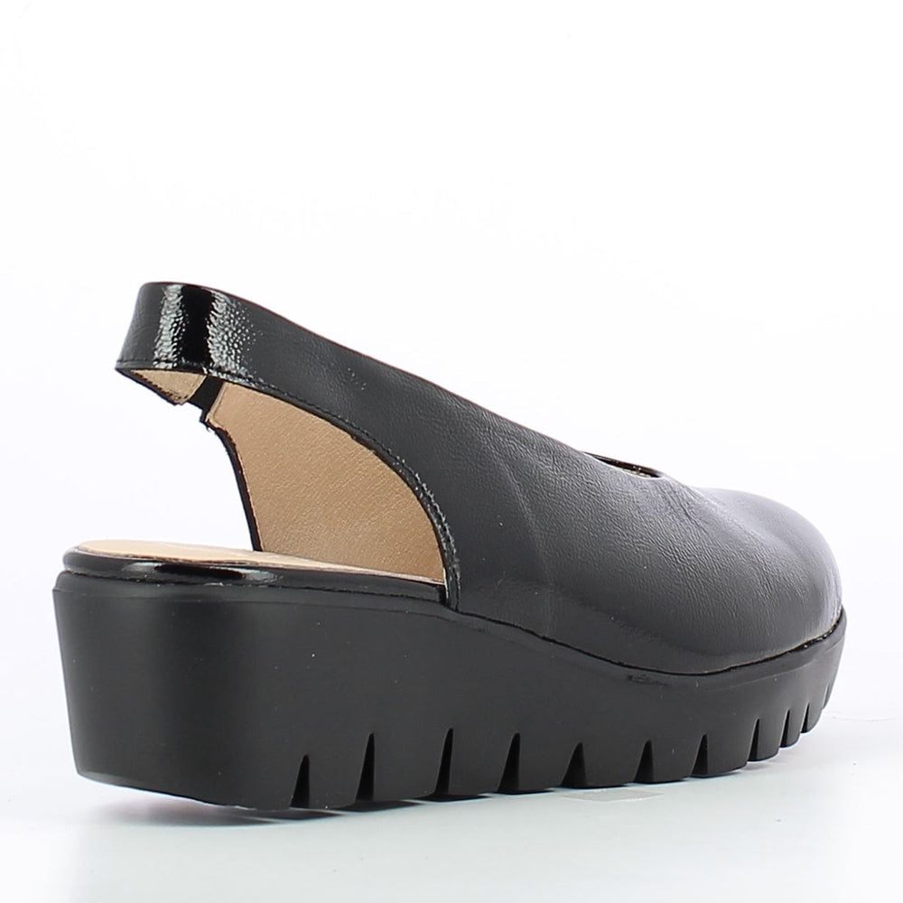 Wonders C-33152 Women's Slingback Wedge Shoe in Black Patent