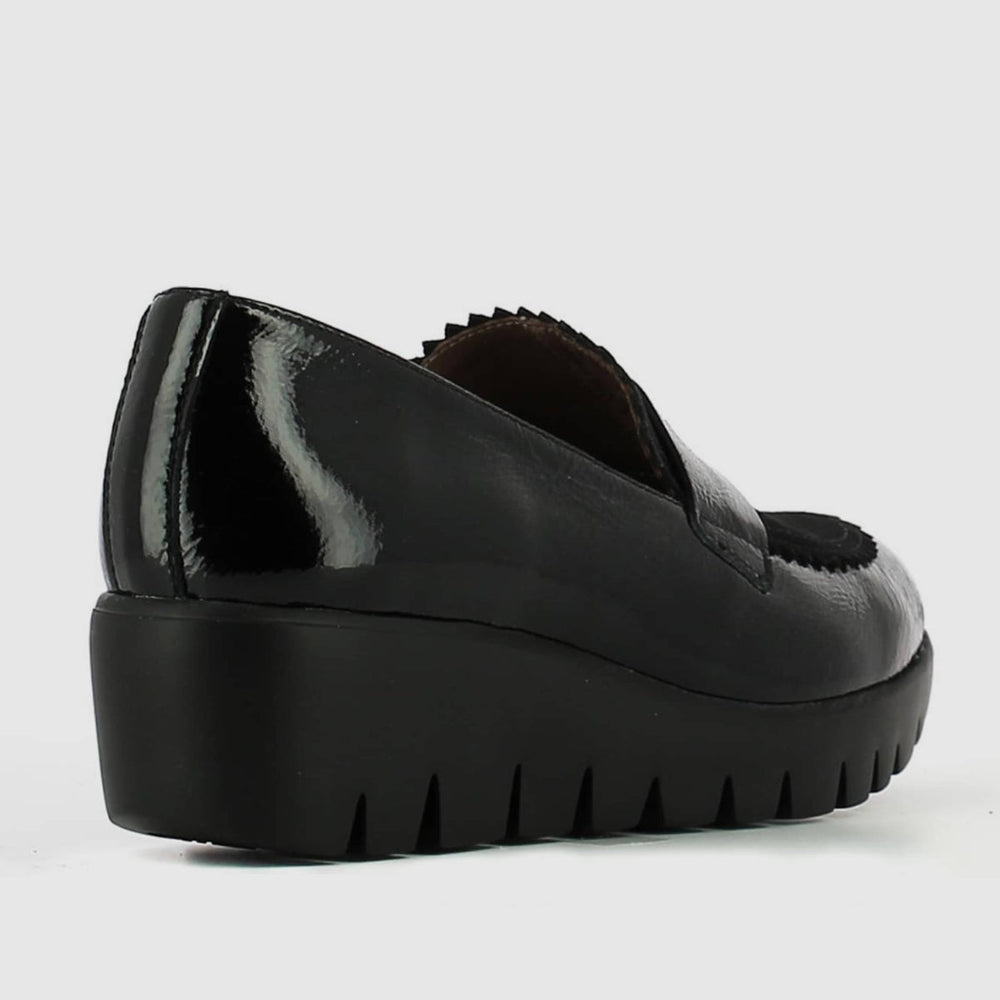 WondersC-33223 Dress Wedge Loafer in Black Patent