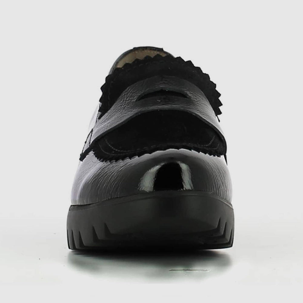 WondersC-33223 Dress Wedge Loafer in Black Patent